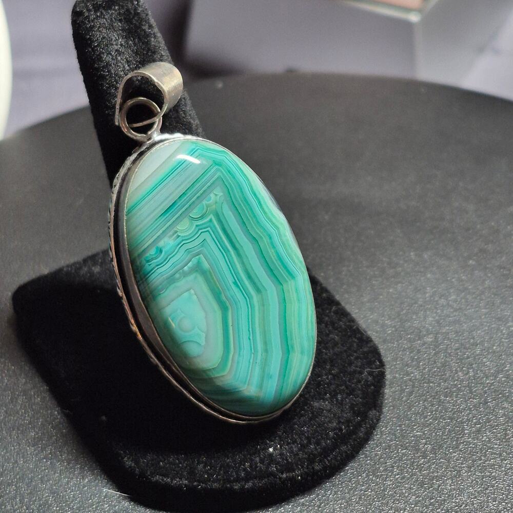 Genuine Malachite Pendant Necklace, Hand Set 925 Silver, Free 18" SS Chain